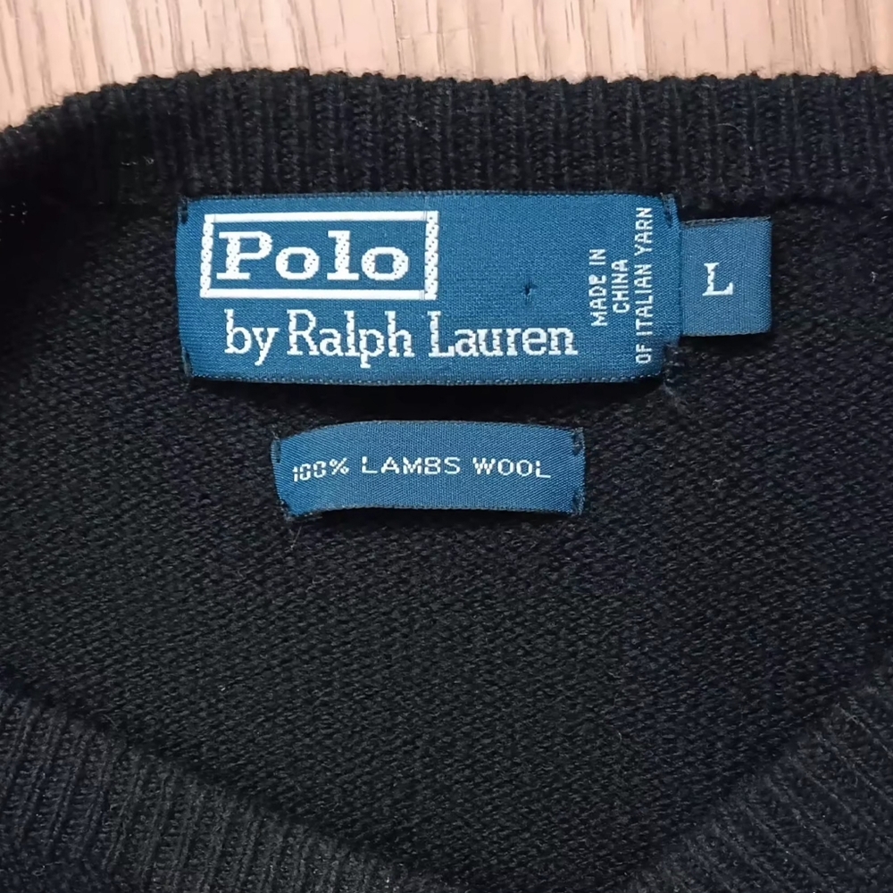 Polo Ralph Lauren XL Men's Large V-Neck Black Sweater Lambswool Classic Preppy - Picture 6 of 7
